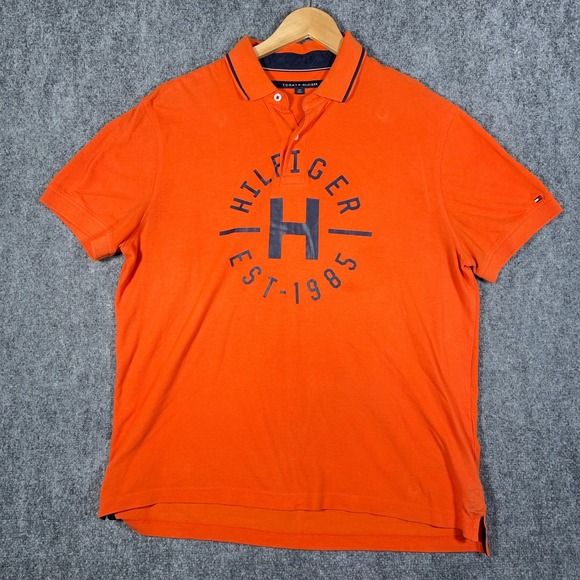 Tommy Hilfiger Other - Tommy Hilfiger Polo Shirt Mens L Orange‎ Logo Short Sleeve Cotton Casual  #AB441
